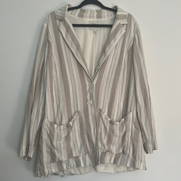 Torrid Two button Linen Blend pin Striped Blazer Womens Size 2X Neutral Modern - Picture 1 of 6
